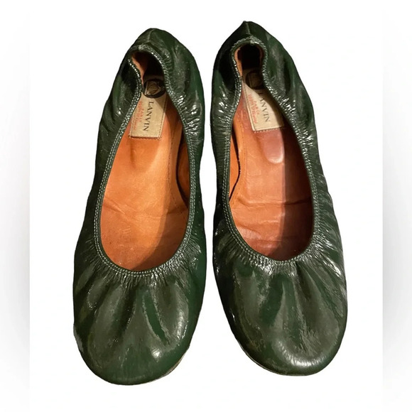 Lanvin Shoes - LANVIN HUNTER GREEN PATENT LEATHER FLATS